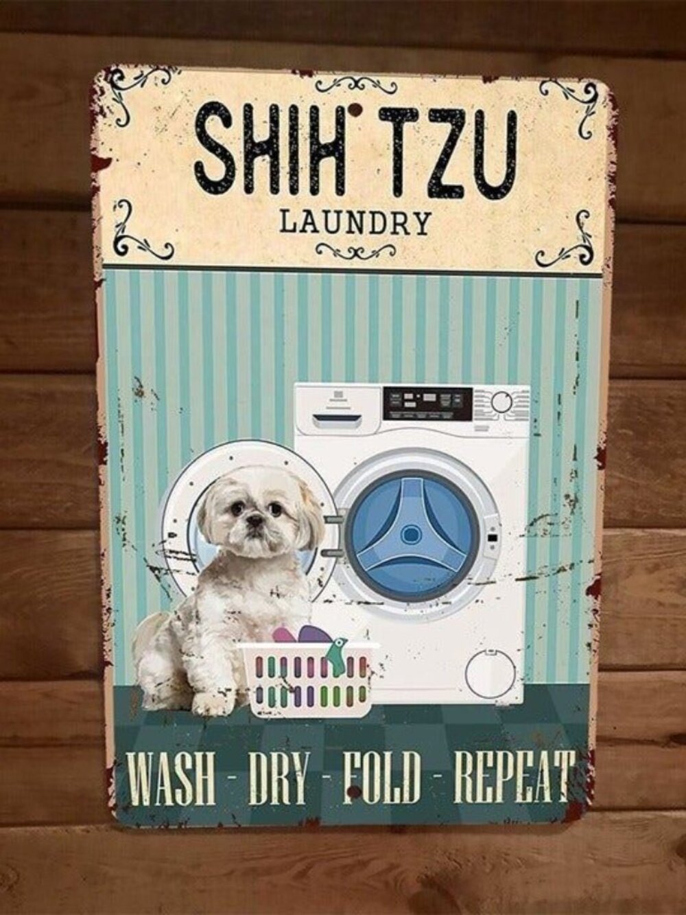 Shih Tzu Dog Laundry 8x12 Metal Wall Sign‎ Animal Poster